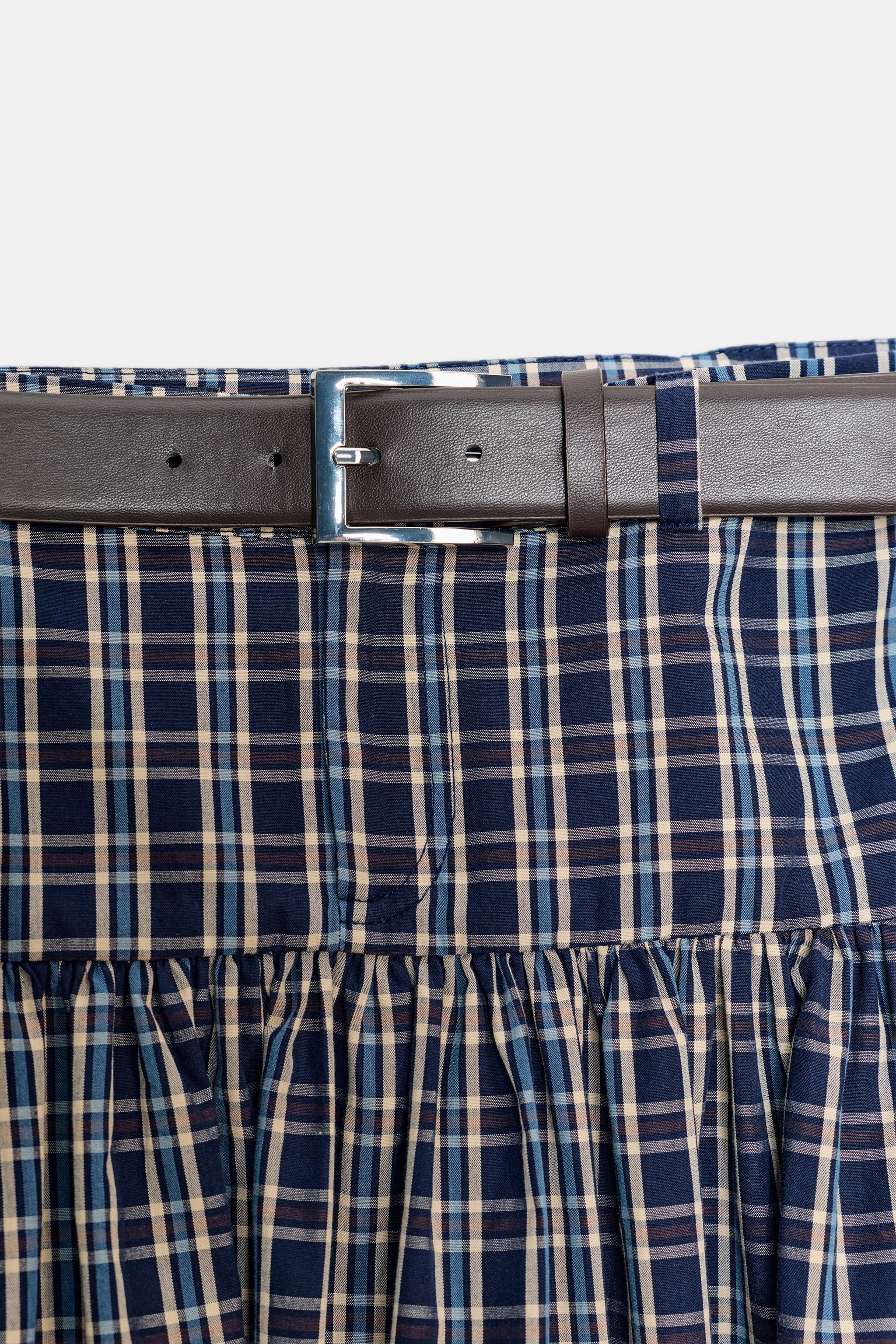 PLAID MIDI SKIRT WITH BELT